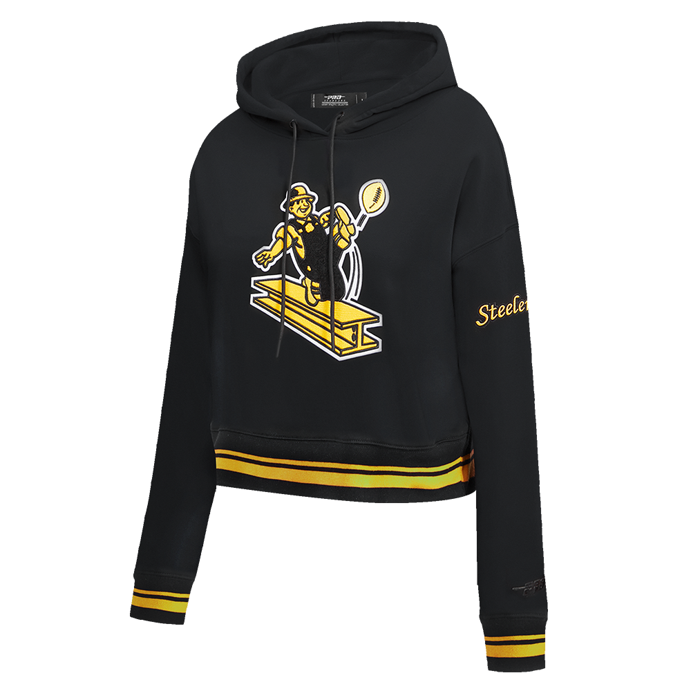 NFL PITTSBURGH STEELERS RETRO CLASSIC WOMEN'S CROPPED PULLOVER HOODIE (BLACK/YELLOW)