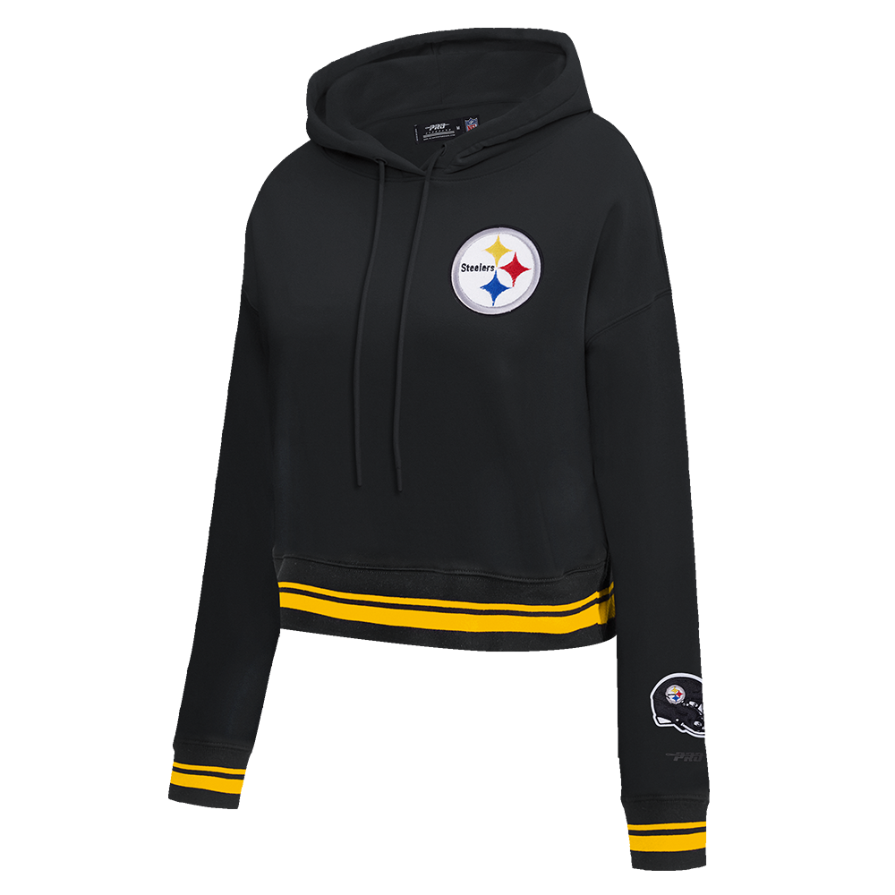 NFL PITTSBURGH STEELERS MASHUP WOMEN'S RIB CROPPED PO HOODIE (BLACK/YELLOW)