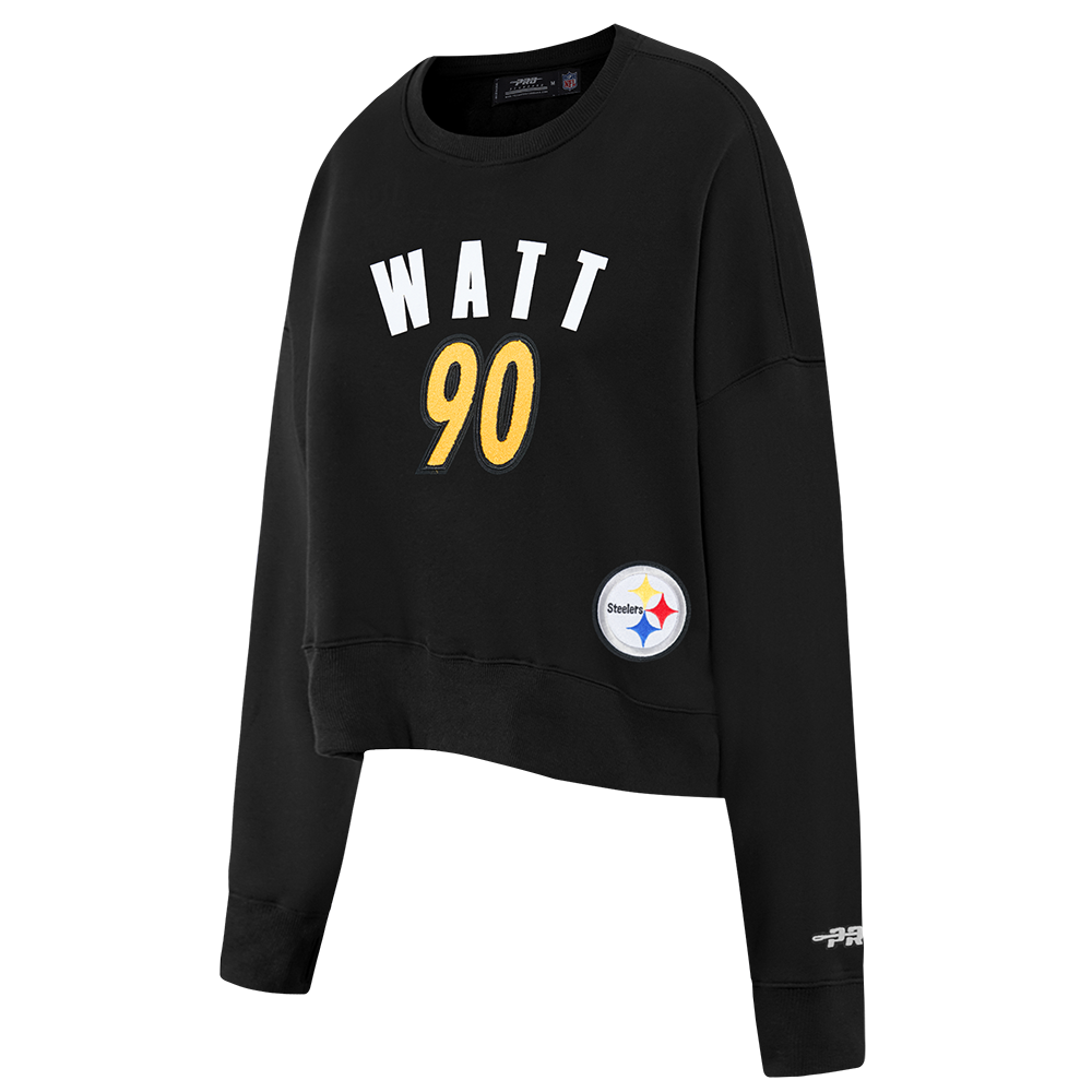 NFL PITTSBURGH STEELERS T.J. WATT #90 CLASSIC PNN CHANDAIL À COL ROND EN MOLLETON POUR FEMME (NOIR)