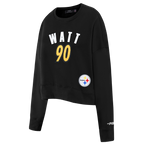 NFL PITTSBURGH STEELERS T.J. WATT #90 CLASSIC PNN CHANDAIL À COL ROND EN MOLLETON POUR FEMME (NOIR)