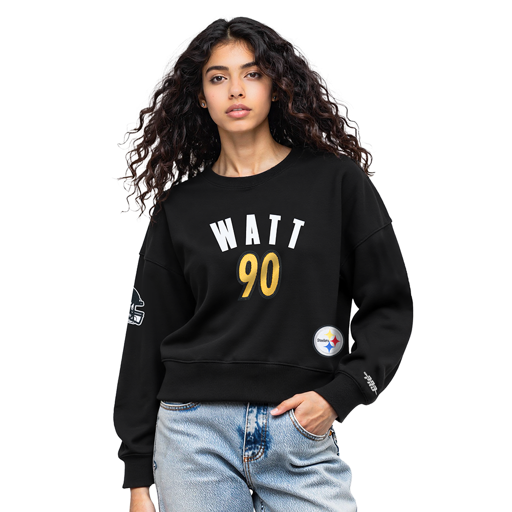 NFL PITTSBURGH STEELERS T.J. WATT #90 CLASSIC PNN CHANDAIL À COL ROND EN MOLLETON POUR FEMME (NOIR)