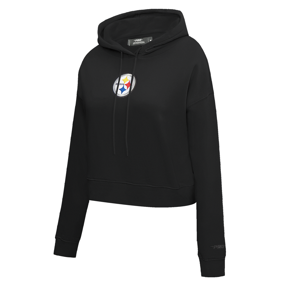 NFL PITTSBURGH STEELERS CLASSIC WOMEN'S FLEECE CROPPED PULLOVER HOODIE (BLACK)