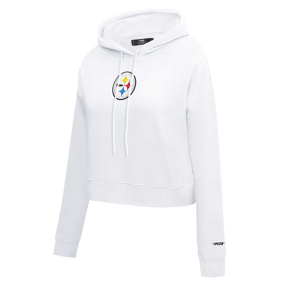 NFL PITTSBURGH STEELERS CLASSIC WOMEN'S FLEECE CROPPED PULLOVER HOODIE (WHITE)