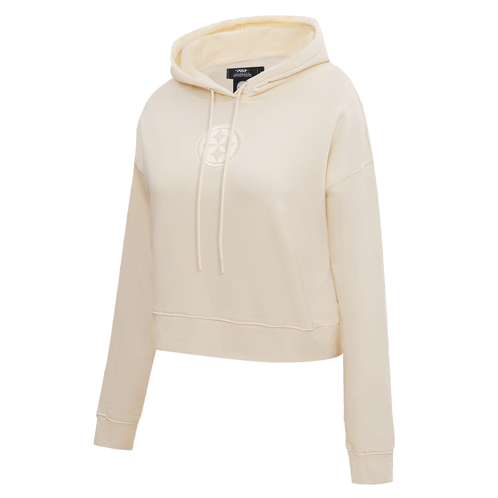 NFL PITTSBURGH STEELERS NEUTRAL CROPPED WOMEN'S PULLOVER HOODIE (EGGSHELL)