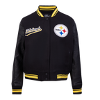 NFL PITTSBURGH STEELERS SCRIPT TAIL WOMEN'S WOOL VARSITY JACKET (BLACK/YELLOW)