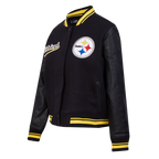 NFL PITTSBURGH STEELERS SCRIPT TAIL WOMEN'S WOOL VARSITY JACKET (BLACK/YELLOW)