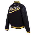 NFL PITTSBURGH STEELERS SCRIPT TAIL WOMEN'S WOOL VARSITY JACKET (BLACK/YELLOW)