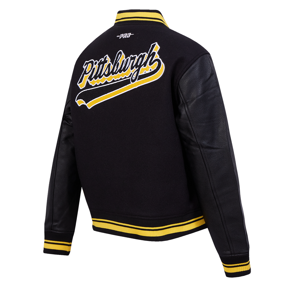 NFL PITTSBURGH STEELERS SCRIPT TAIL WOMEN'S WOOL VARSITY JACKET (BLACK/YELLOW)