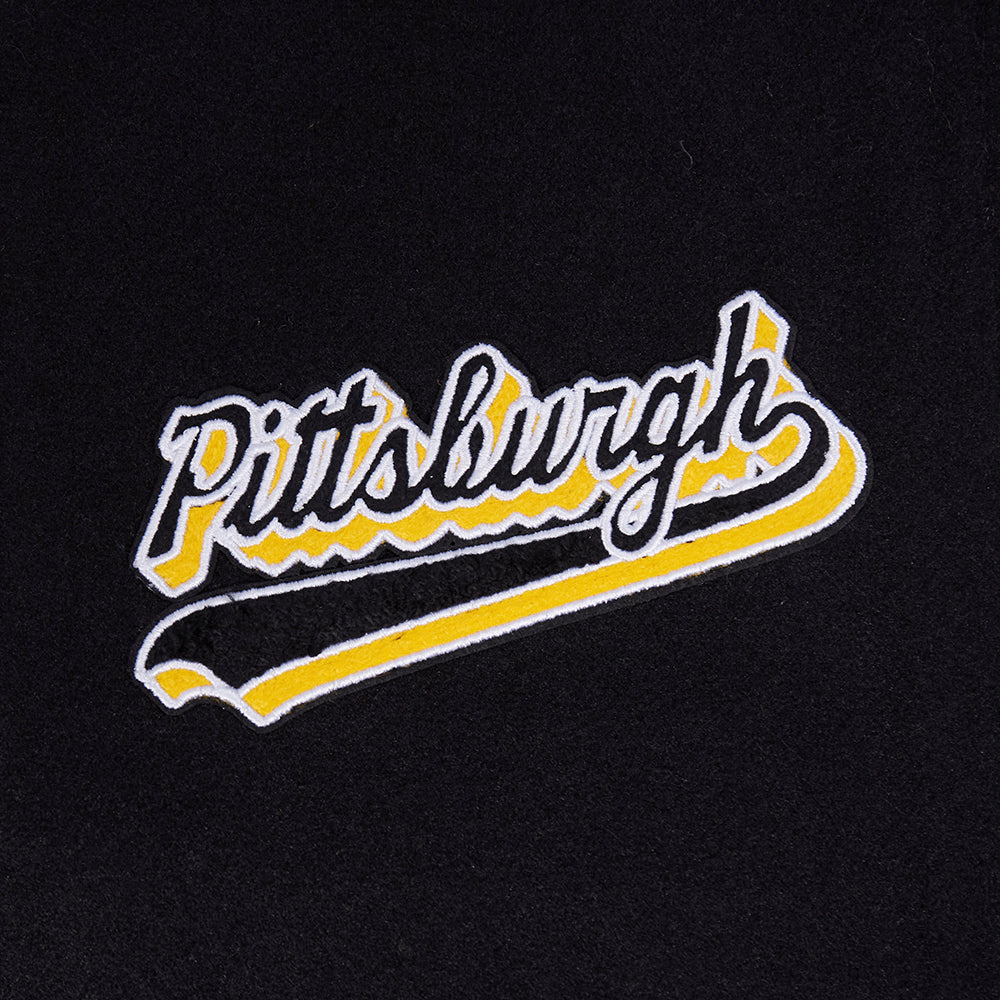 NFL PITTSBURGH STEELERS SCRIPT TAIL WOMEN'S WOOL VARSITY JACKET (BLACK/YELLOW)