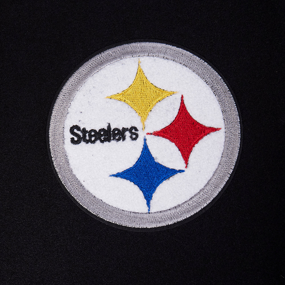 NFL PITTSBURGH STEELERS SCRIPT TAIL WOMEN'S WOOL VARSITY JACKET (BLACK/YELLOW)
