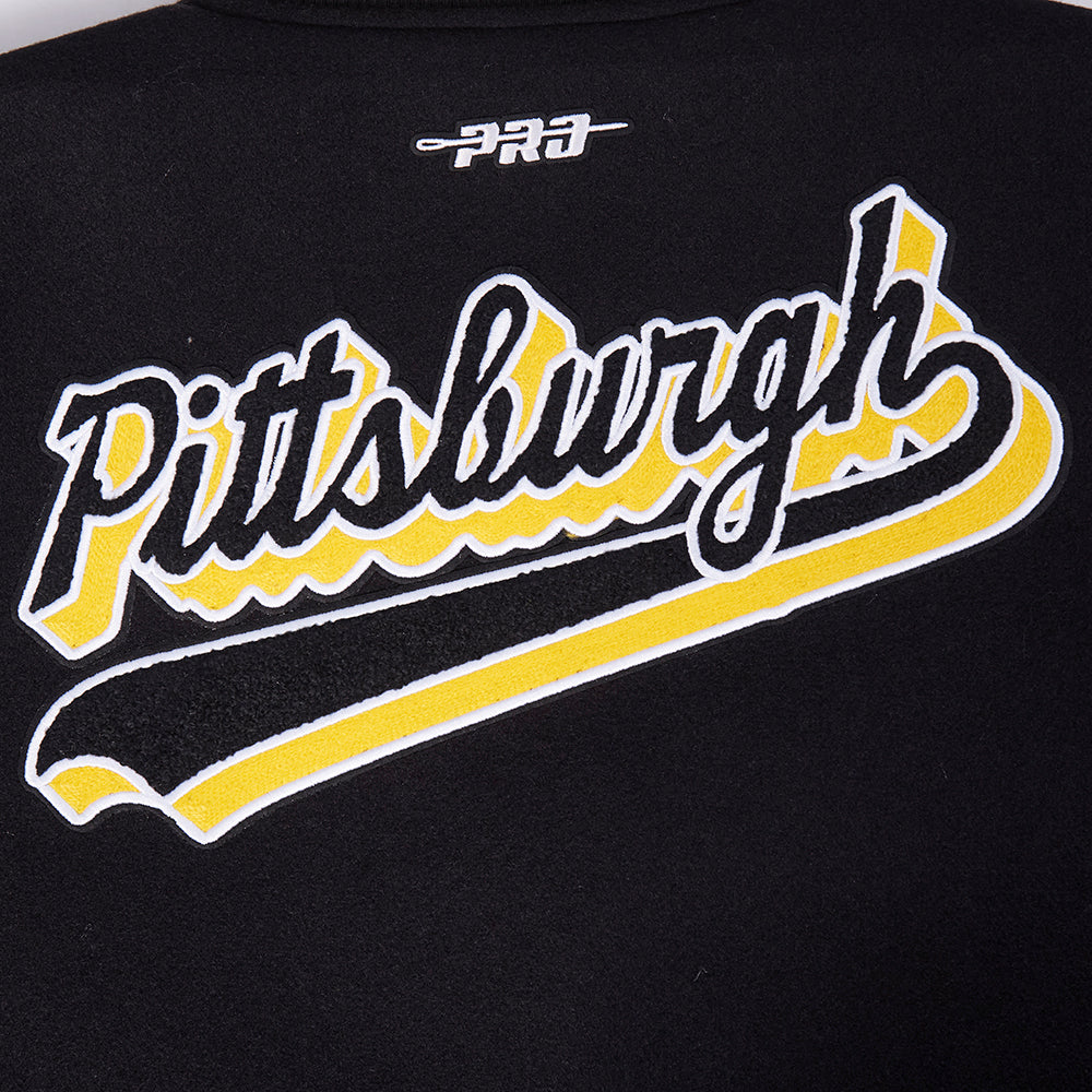 NFL PITTSBURGH STEELERS SCRIPT TAIL WOMEN'S WOOL VARSITY JACKET (BLACK/YELLOW)