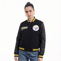 NFL PITTSBURGH STEELERS SCRIPT TAIL WOMEN'S WOOL VARSITY JACKET (BLACK/YELLOW)