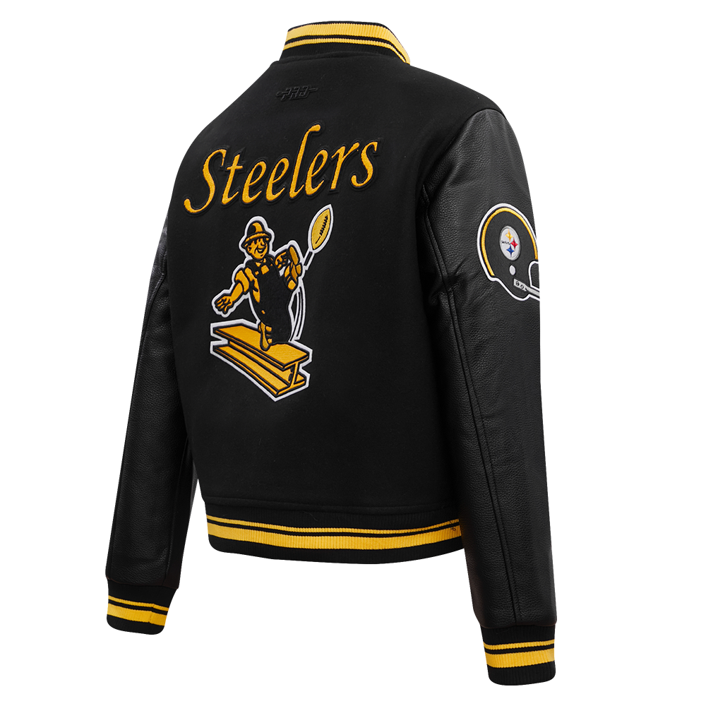 NFL PITTSBURGH STEELERS RETRO CLASSIC WOMEN'S RIB WOOL VARSITY JACKET (BLACK/YELLOW)