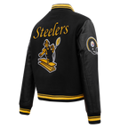 NFL PITTSBURGH STEELERS RETRO CLASSIC WOMEN'S RIB WOOL VARSITY JACKET (BLACK/YELLOW)