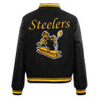 NFL PITTSBURGH STEELERS RETRO CLASSIC WOMEN'S RIB WOOL VARSITY JACKET (BLACK/YELLOW)