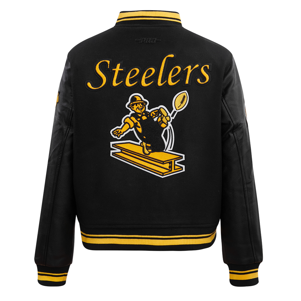 NFL PITTSBURGH STEELERS RETRO CLASSIC WOMEN'S RIB WOOL VARSITY JACKET (BLACK/YELLOW)