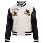 NFL PITTSBURGH STEELERS RETRO CLASSIC BLOUSON COLLÉGIAL EN LAINE À BORDS CÔTELÉS POUR FEMME (COQUILLE D'ŒUF/NOIR)