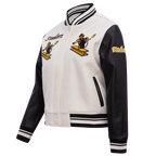 NFL PITTSBURGH STEELERS RETRO CLASSIC BLOUSON COLLÉGIAL EN LAINE À BORDS CÔTELÉS POUR FEMME (COQUILLE D'ŒUF/NOIR)