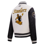 NFL PITTSBURGH STEELERS RETRO CLASSIC BLOUSON COLLÉGIAL EN LAINE À BORDS CÔTELÉS POUR FEMME (COQUILLE D'ŒUF/NOIR)