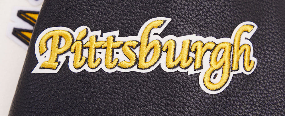 NFL PITTSBURGH STEELERS RETRO CLASSIC BLOUSON COLLÉGIAL EN LAINE À BORDS CÔTELÉS POUR FEMME (COQUILLE D'ŒUF/NOIR)
