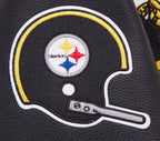 NFL PITTSBURGH STEELERS RETRO CLASSIC BLOUSON COLLÉGIAL EN LAINE À BORDS CÔTELÉS POUR FEMME (COQUILLE D'ŒUF/NOIR)