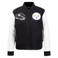 NFL PITTSBURGH STEELERS CLASSIC WOMEN'S WOOL VARSITY JACKET (BLACK/WHITE)