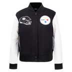NFL PITTSBURGH STEELERS CLASSIC WOMEN'S WOOL VARSITY JACKET (BLACK/WHITE)