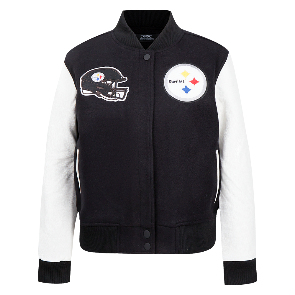 NFL PITTSBURGH STEELERS CLASSIC WOMEN'S WOOL VARSITY JACKET (BLACK/WHITE)