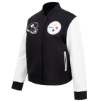NFL PITTSBURGH STEELERS CLASSIC WOMEN'S WOOL VARSITY JACKET (BLACK/WHITE)