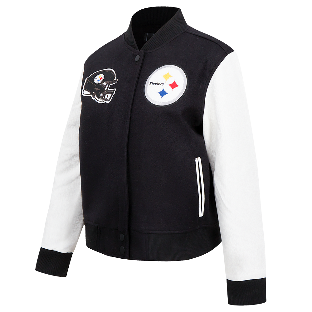 NFL PITTSBURGH STEELERS CLASSIC WOMEN'S WOOL VARSITY JACKET (BLACK/WHITE)