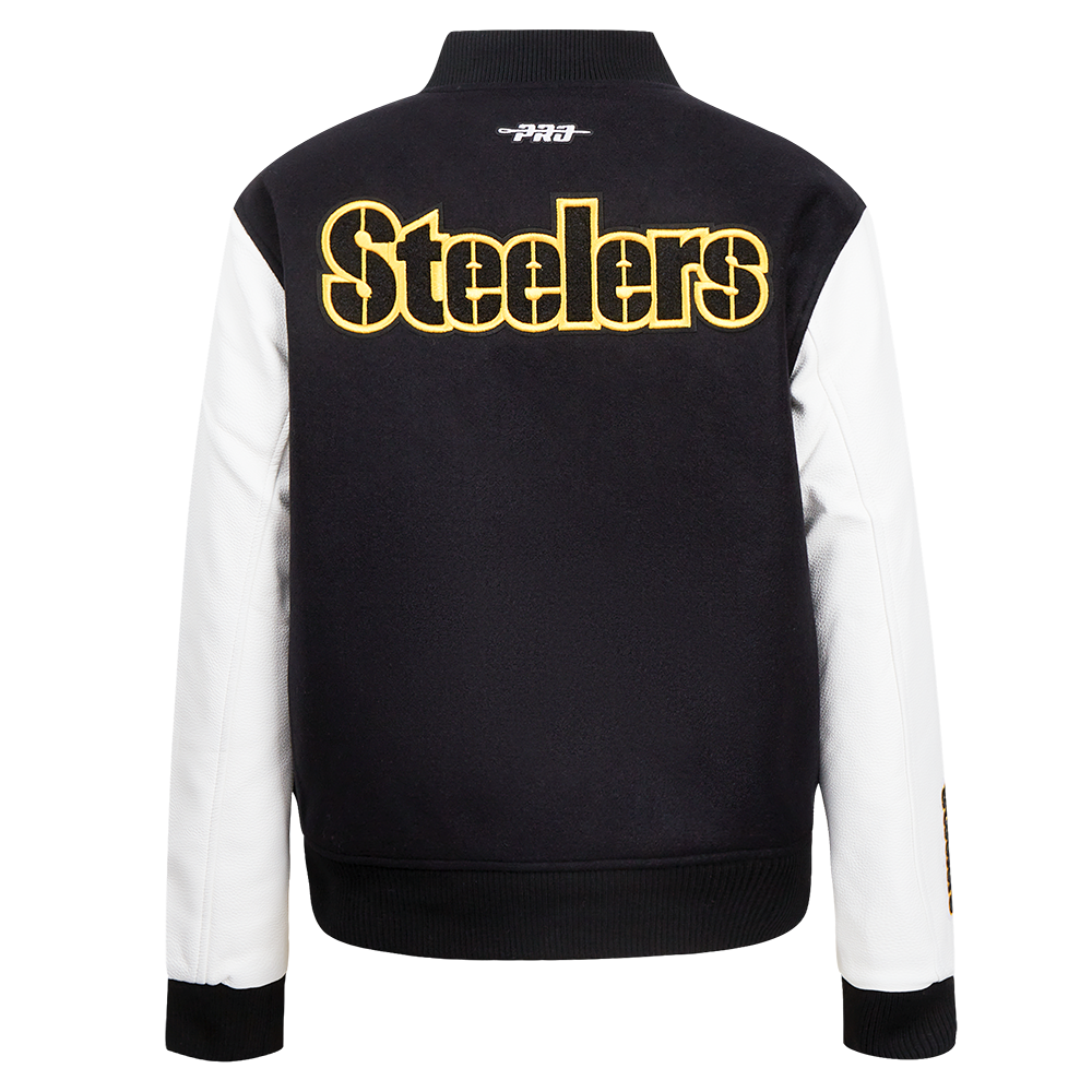 NFL PITTSBURGH STEELERS CLASSIC WOMEN'S WOOL VARSITY JACKET (BLACK/WHITE)