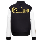 NFL PITTSBURGH STEELERS CLASSIC WOMEN'S WOOL VARSITY JACKET (BLACK/WHITE)