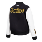 NFL PITTSBURGH STEELERS CLASSIC WOMEN'S WOOL VARSITY JACKET (BLACK/WHITE)