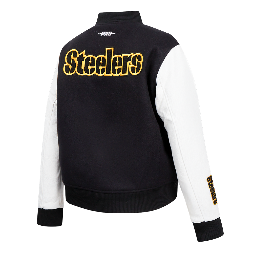 NFL PITTSBURGH STEELERS CLASSIC WOMEN'S WOOL VARSITY JACKET (BLACK/WHITE)