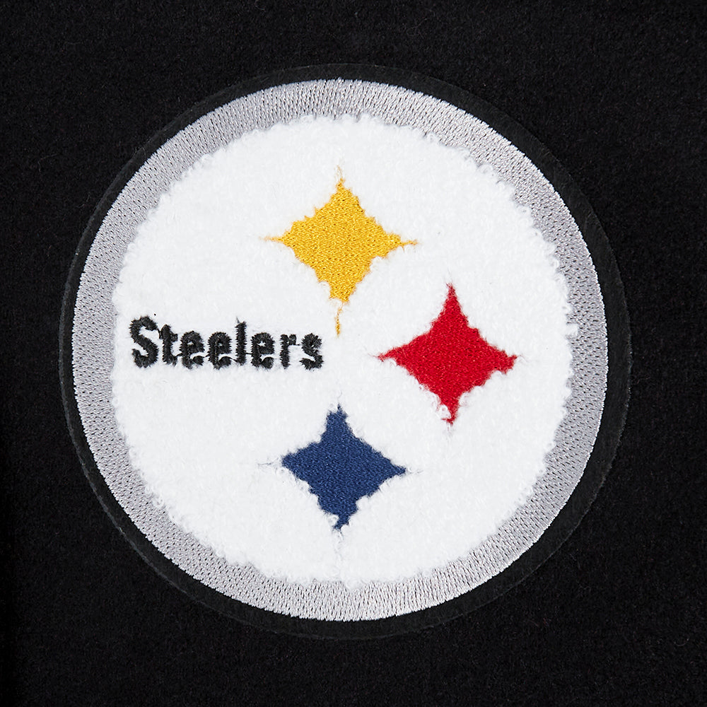 NFL PITTSBURGH STEELERS CLASSIC WOMEN'S WOOL VARSITY JACKET (BLACK/WHITE)
