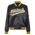 NFL PITTSBURGH STEELERS SCRIPT TAIL BLOUSON EN SATIN POUR FEMME (NOIR/JAUNE)