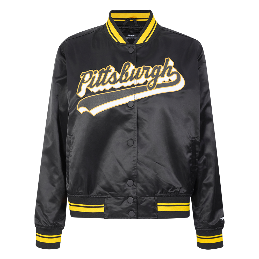 NFL PITTSBURGH STEELERS SCRIPT TAIL BLOUSON EN SATIN POUR FEMME (NOIR/JAUNE)