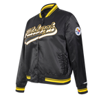 NFL PITTSBURGH STEELERS SCRIPT TAIL BLOUSON EN SATIN POUR FEMME (NOIR/JAUNE)