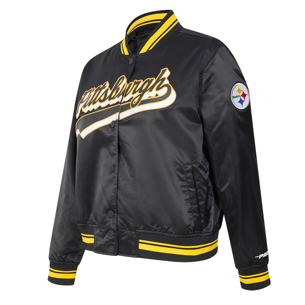 NFL PITTSBURGH STEELERS SCRIPT TAIL BLOUSON EN SATIN POUR FEMME (NOIR/JAUNE)