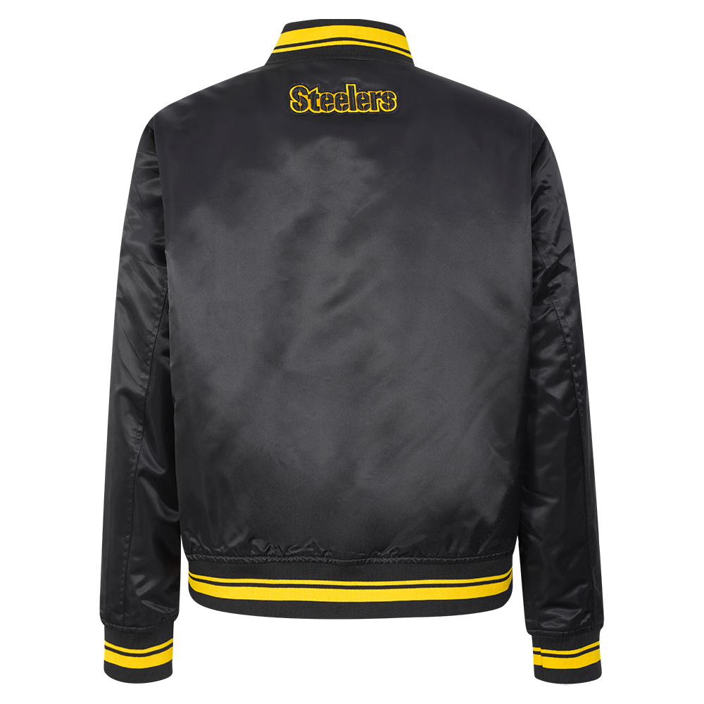 NFL PITTSBURGH STEELERS SCRIPT TAIL BLOUSON EN SATIN POUR FEMME (NOIR/JAUNE)