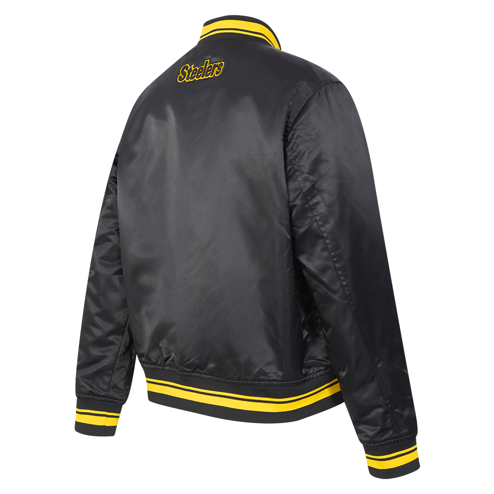 NFL PITTSBURGH STEELERS SCRIPT TAIL BLOUSON EN SATIN POUR FEMME (NOIR/JAUNE)