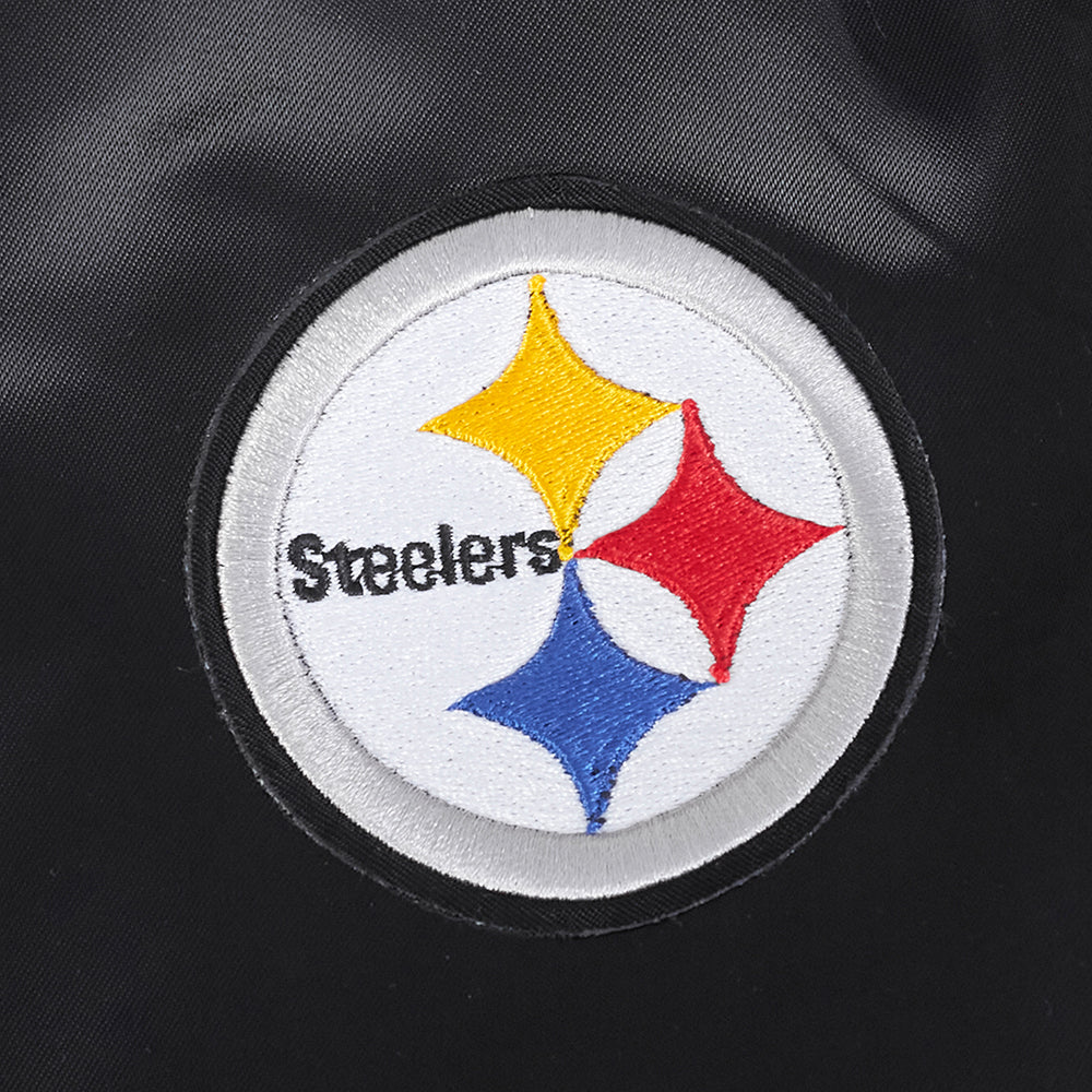 NFL PITTSBURGH STEELERS SCRIPT TAIL BLOUSON EN SATIN POUR FEMME (NOIR/JAUNE)