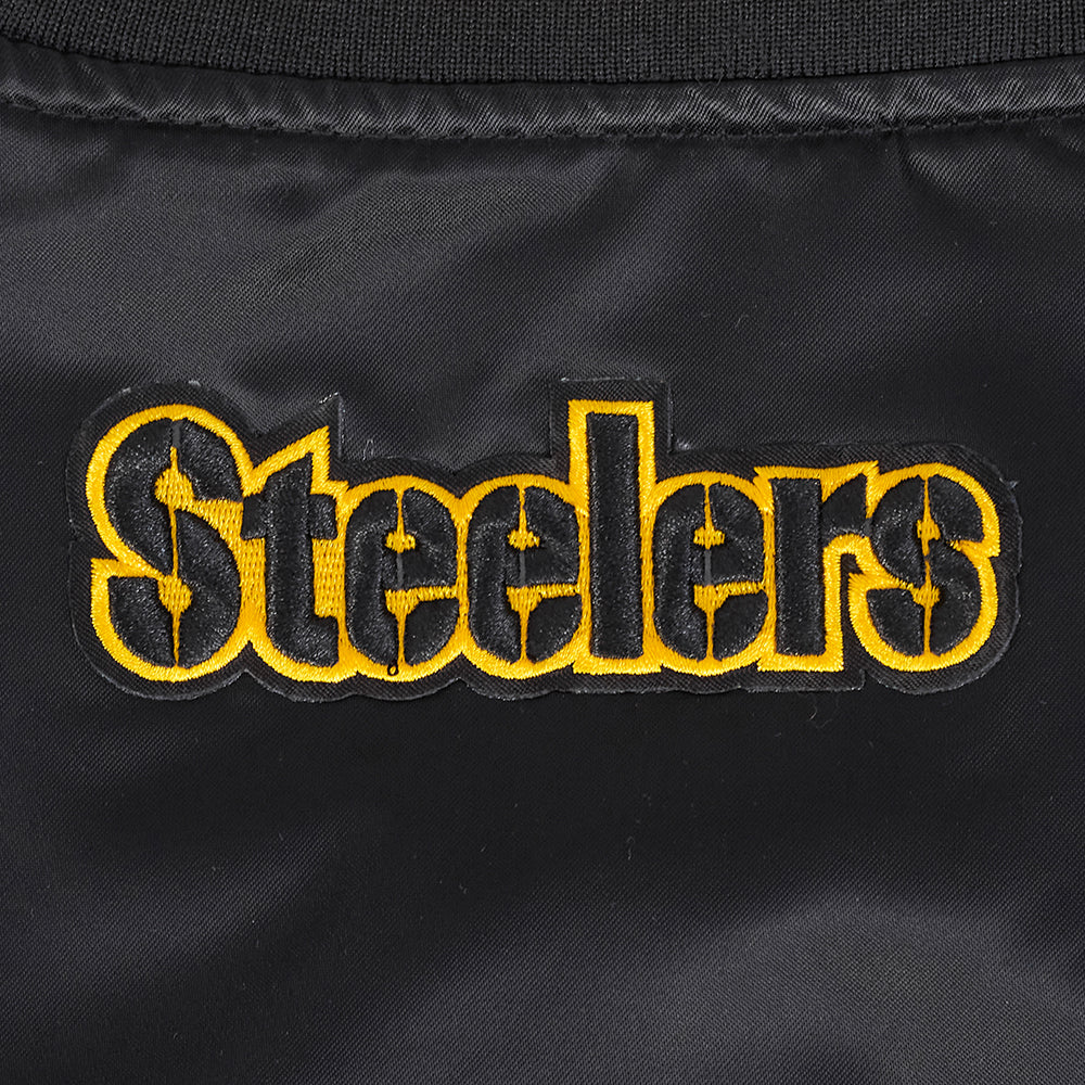 NFL PITTSBURGH STEELERS SCRIPT TAIL BLOUSON EN SATIN POUR FEMME (NOIR/JAUNE)