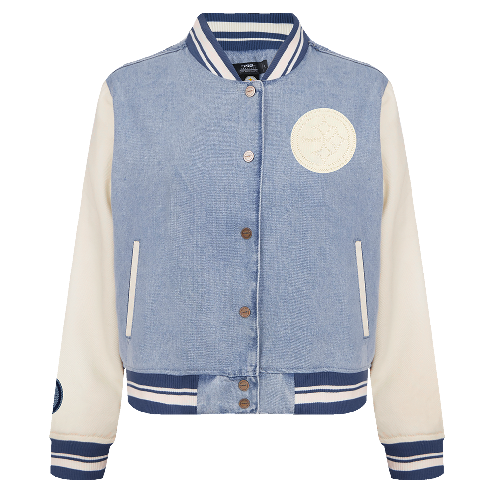 NFL PITTSBURGH STEELERS VARSITY BLUES BLOUSON COLLÉGIAL EN DENIM POUR FEMME (DENIM/LIN)