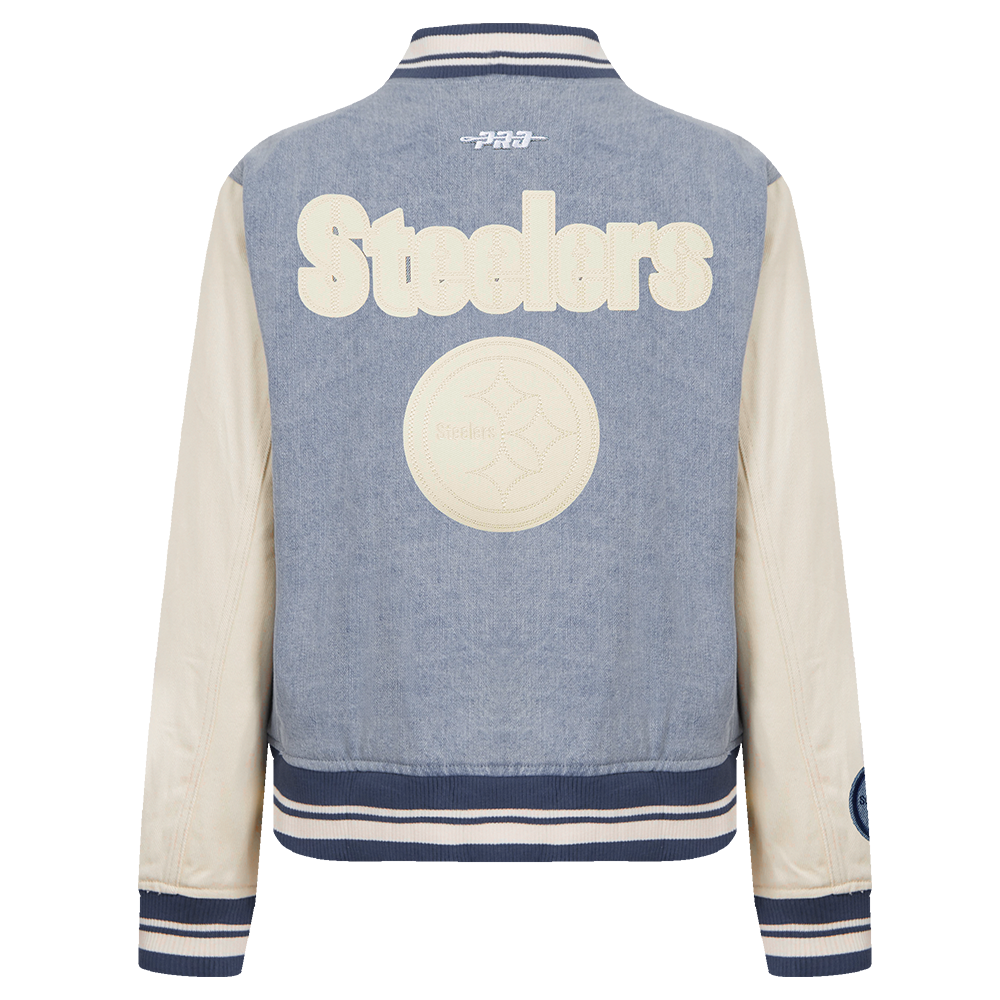 NFL PITTSBURGH STEELERS VARSITY BLUES BLOUSON COLLÉGIAL EN DENIM POUR FEMME (DENIM/LIN)