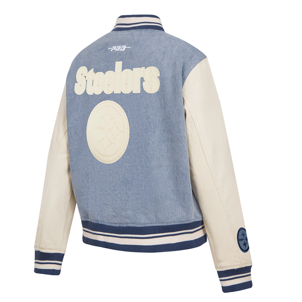 NFL PITTSBURGH STEELERS VARSITY BLUES BLOUSON COLLÉGIAL EN DENIM POUR FEMME (DENIM/LIN)