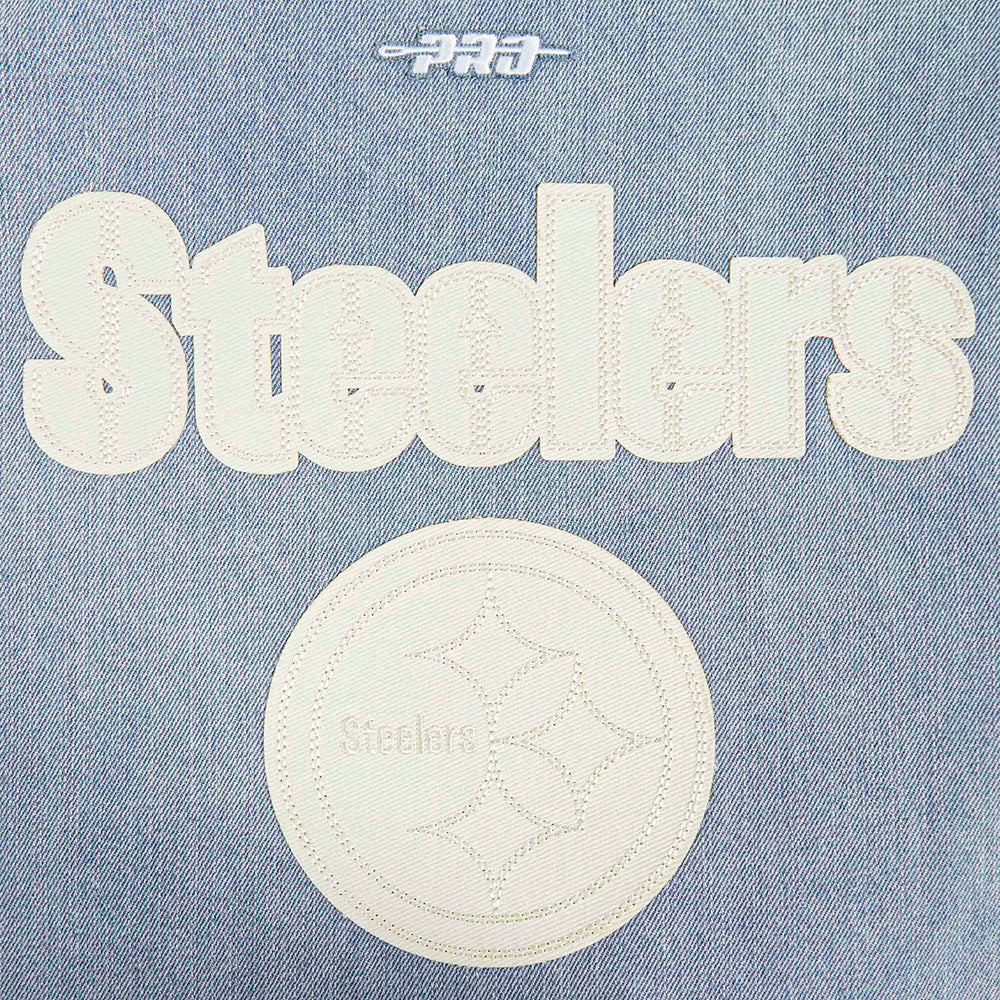 NFL PITTSBURGH STEELERS VARSITY BLUES BLOUSON COLLÉGIAL EN DENIM POUR FEMME (DENIM/LIN)
