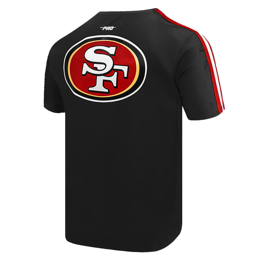 NFL SAN FRANCISCO 49ERS CLASSIC MESH T-SHIRT À RAYURES POUR HOMME (NOIR/ROUGE)