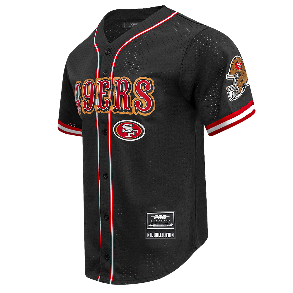 NFL SAN FRANCISCO 49ERS CLASSIC MAILLOT À BOUTONS EN FILET POUR HOMME (NOIR/ROUGE)
