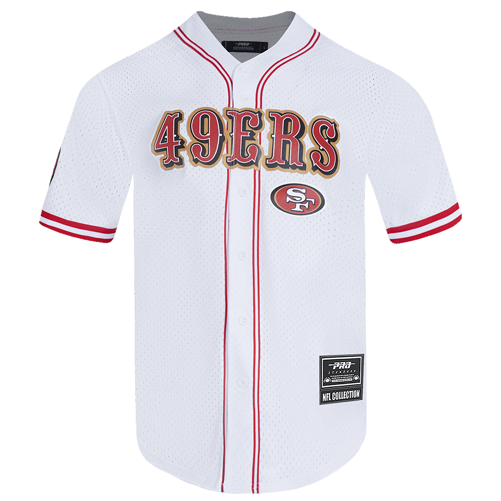 NFL SAN FRANCISCO 49ERS CLASSIC MESH MEN'S BUTTON DOWN SHIRT (WHITE/RED)